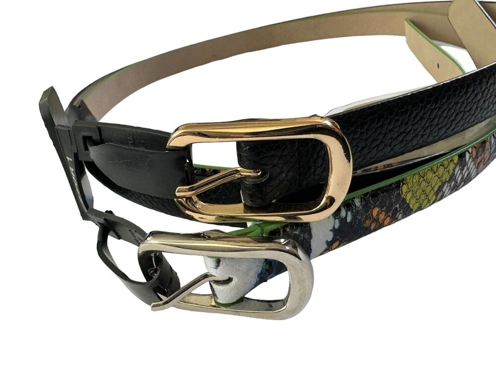 NWT Steve Madden 2 For 1 skinny belts Womens Large Snake Multi / Black #7462